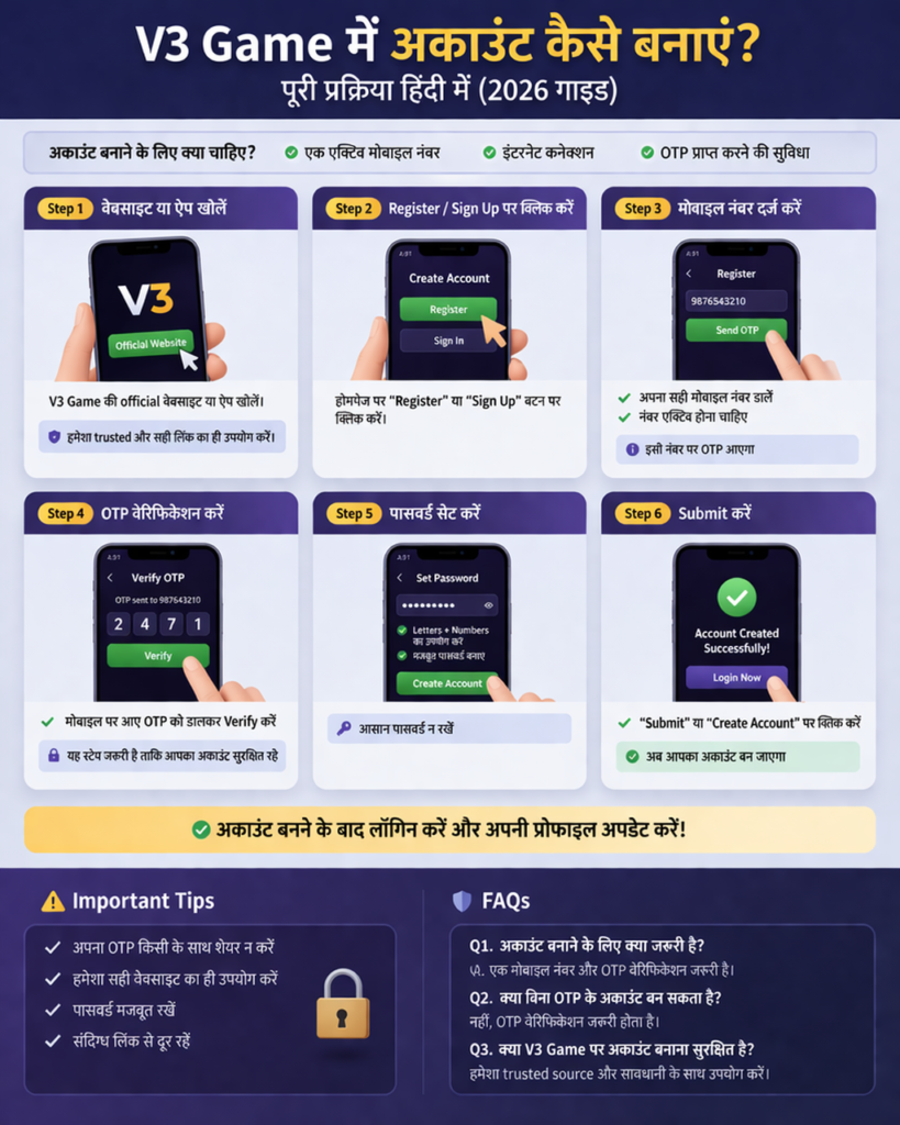 V3 Game में अकाउंट कैसे बनाएं पूरी प्रक्रिया हिंदी में (2026 गाइड)